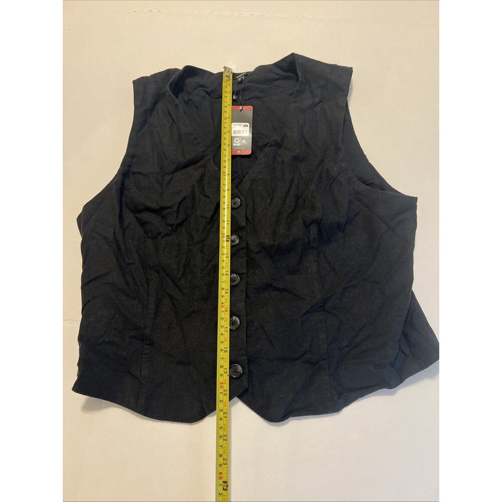 Express Women's Vest XL Classic Fit V-Neck Button Up Linen Vest Black Size XL - Picture 4 of 6